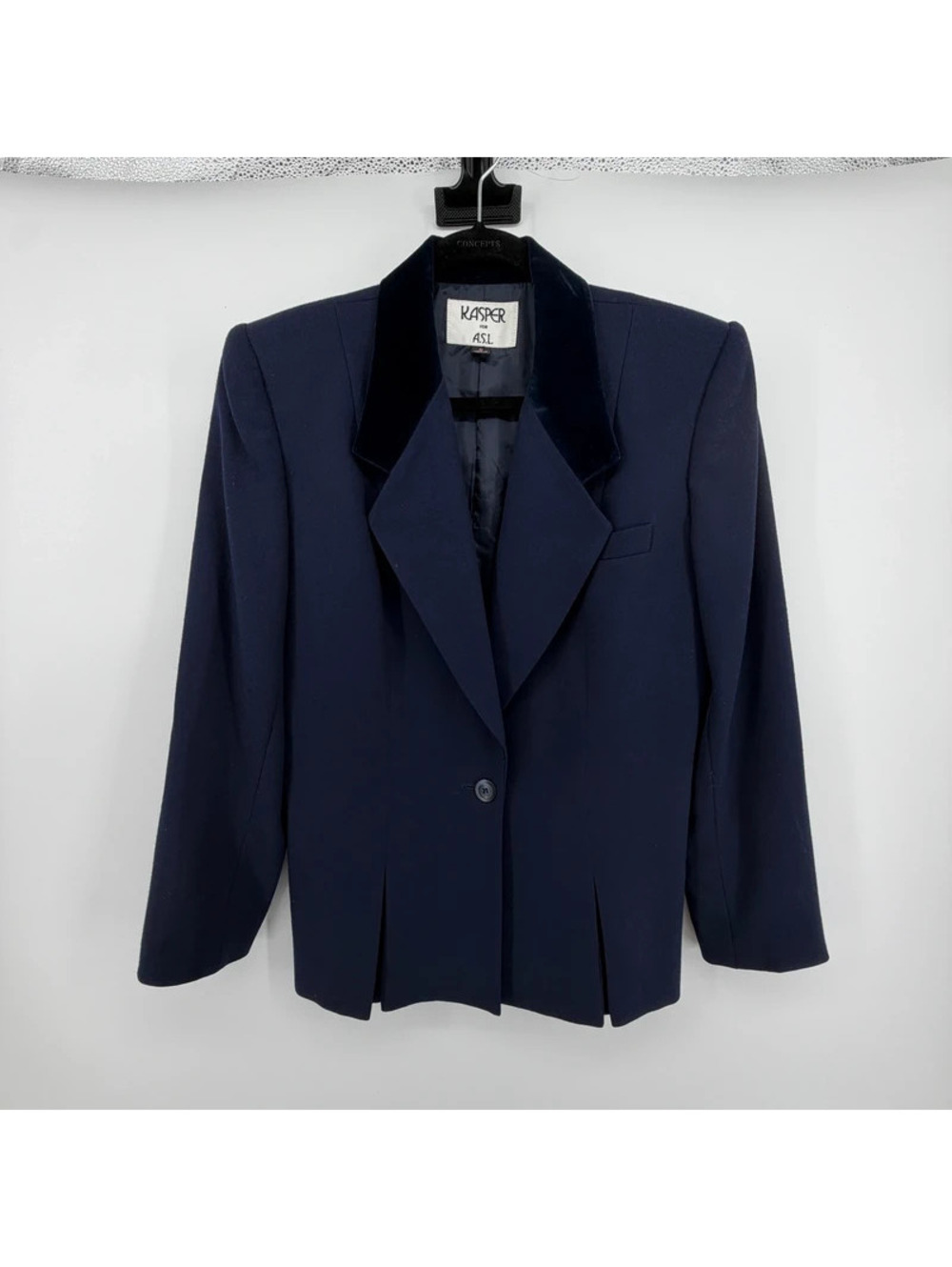 Vintage Kasper for A.S.L. Navy Blue Velvet Collar Blazer Jacket Size 8